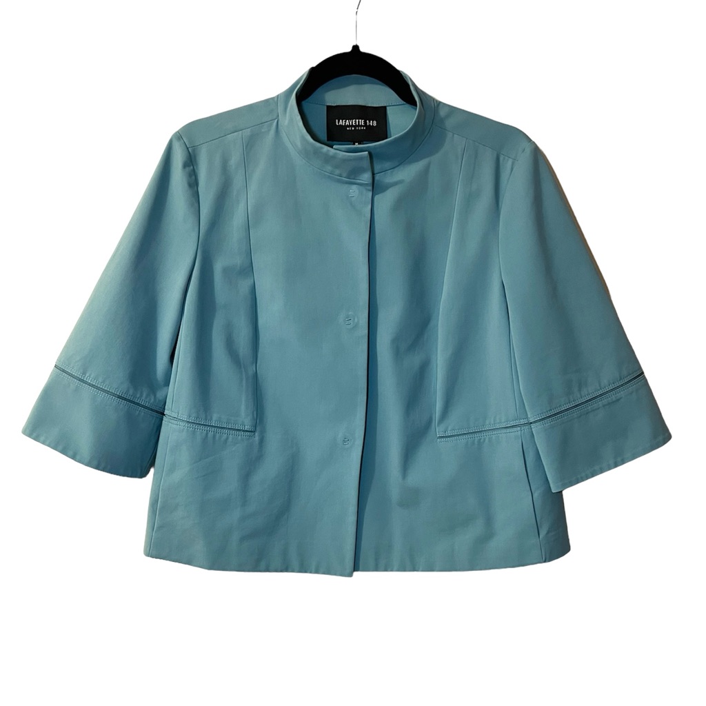 Lafayette 148 New York Cropped Snap Front Jacket Slate Blue M